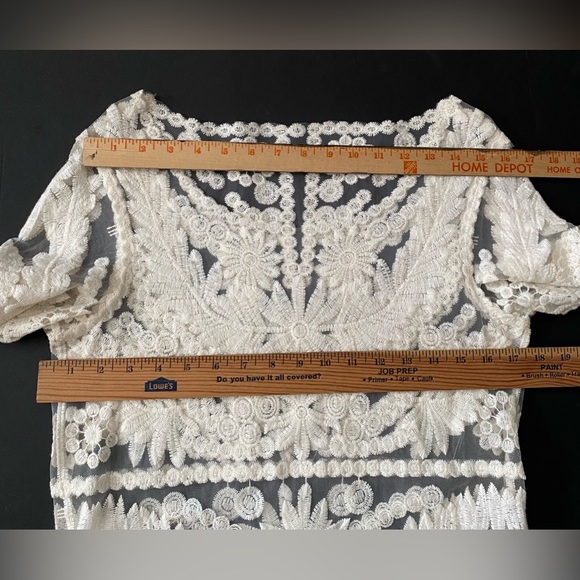 VINTAGE Guipure Lace Boho Style Sheer Dress Ivory - Picture 6 of 12